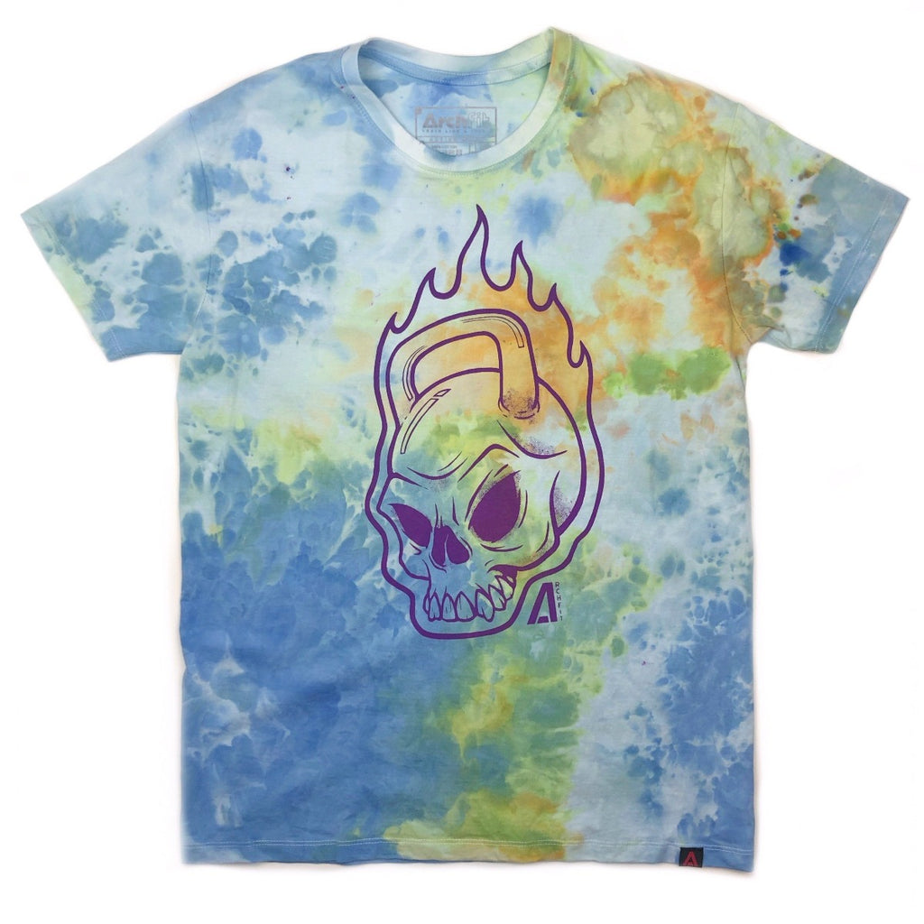 Camiseta estampada Tie Dye 'Skull Ghost KB' para Crossfit azul/amarillo 1