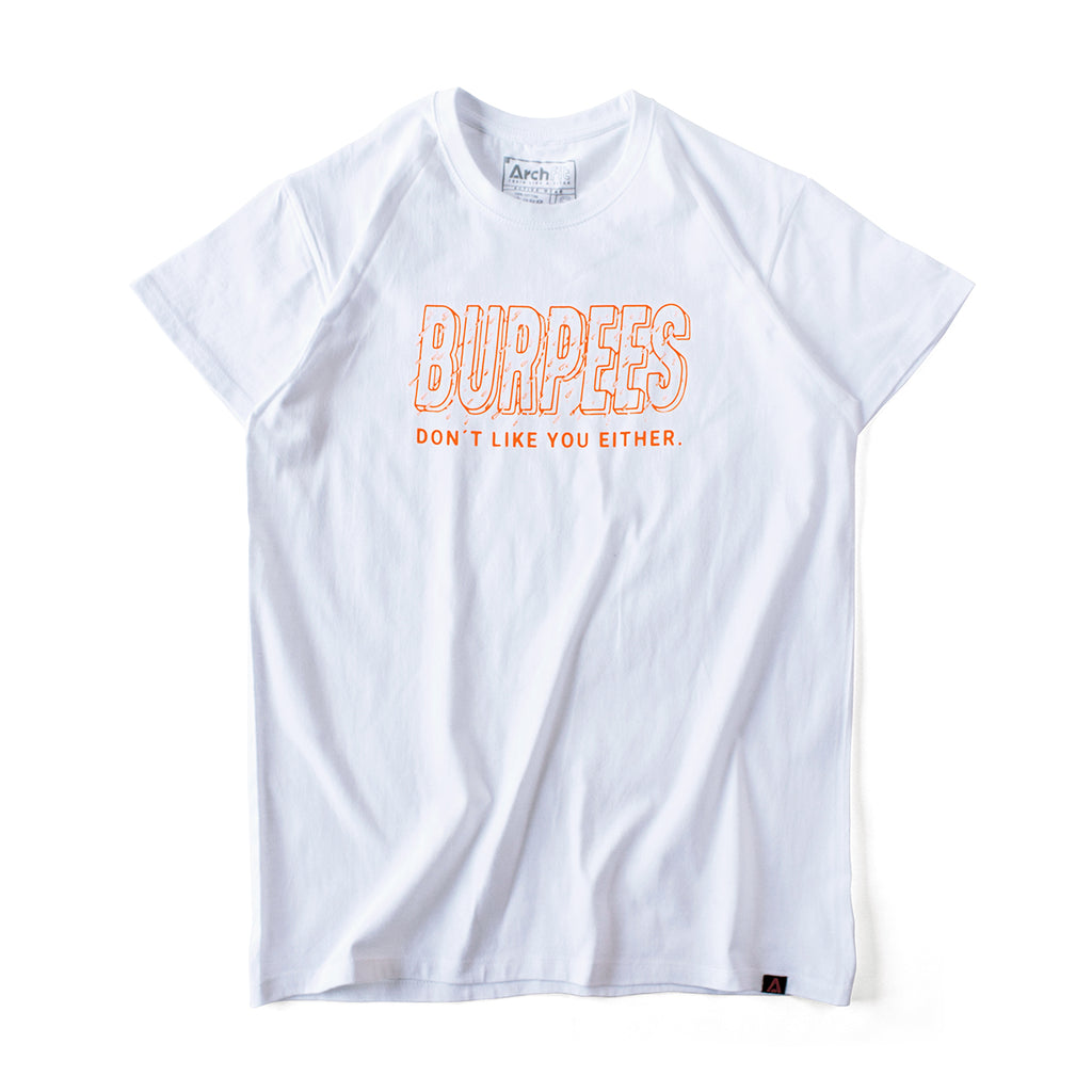 Camiseta blanca Burpees frontal para Crossfit