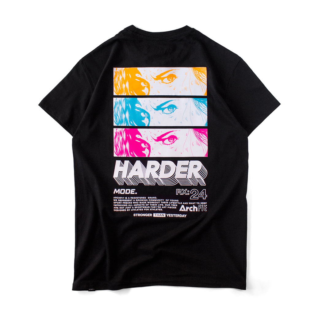 Camiseta estampada para Crossfit negra 'Harder' espalda