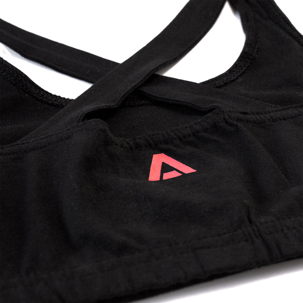 Sports bra negro Archfit logo detalle espalda